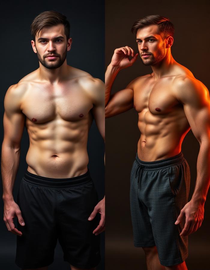 Male member before and after 6-month transformation